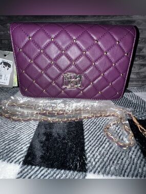 Badgley Mischka Big Diamond Quilted Plum Crossbody Bag w/ round studs- NWT $99